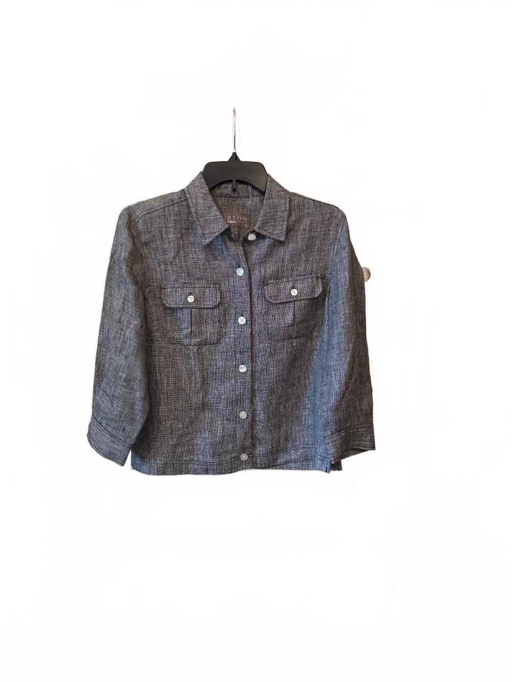 Norton McNaughton Petites Linen Button Down Shirt Jacket Gray Womens Size PS